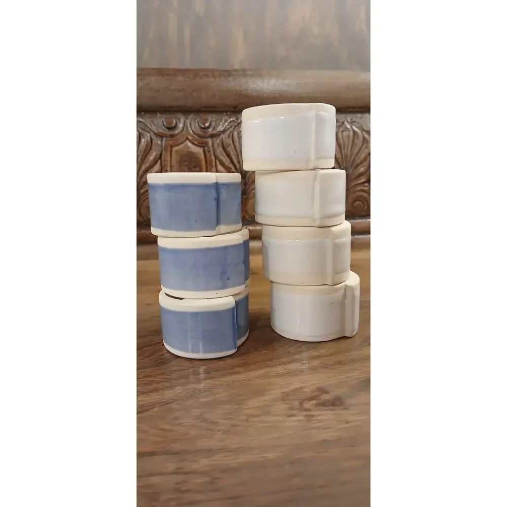 Blue And White Ribbon Like Ceramic Napkin Rings Set Of 7 Spring Or Summer Tables